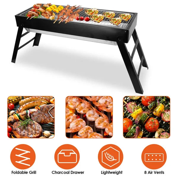 Aeelleea Foldable Charcoal BBQ Grill, Stainless Steel Portable Tabletop Barbecue for Camping Picnic Backyard