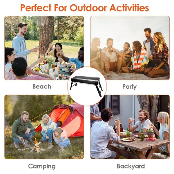 Aeelleea Foldable Charcoal BBQ Grill, Stainless Steel Portable Tabletop Barbecue for Camping Picnic Backyard