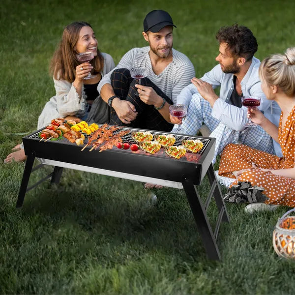 Aeelleea Foldable Charcoal BBQ Grill, Stainless Steel Portable Tabletop Barbecue for Camping Picnic Backyard