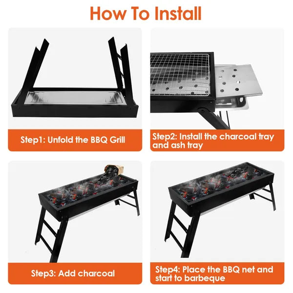 Aeelleea Foldable Charcoal BBQ Grill, Stainless Steel Portable Tabletop Barbecue for Camping Picnic Backyard