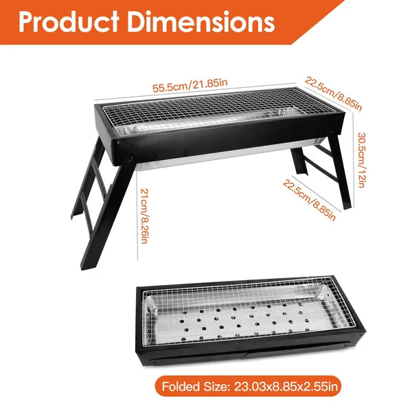 Aeelleea Foldable Charcoal BBQ Grill, Stainless Steel Portable Tabletop Barbecue for Camping Picnic Backyard