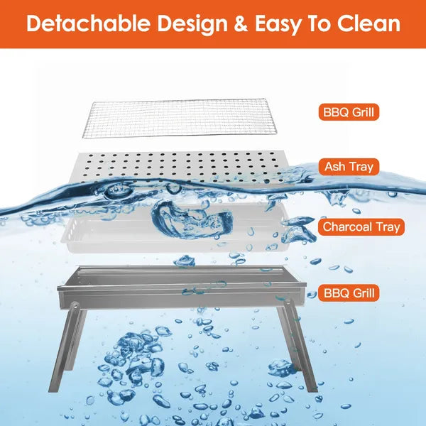 Aeelleea Foldable Charcoal BBQ Grill, Stainless Steel Portable Tabletop Barbecue for Camping Picnic Backyard