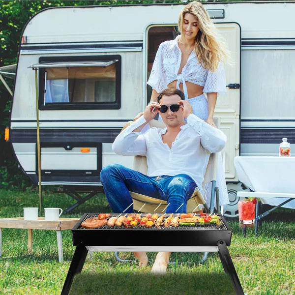 Aeelleea Foldable Charcoal BBQ Grill, Stainless Steel Portable Tabletop Barbecue for Camping Picnic Backyard