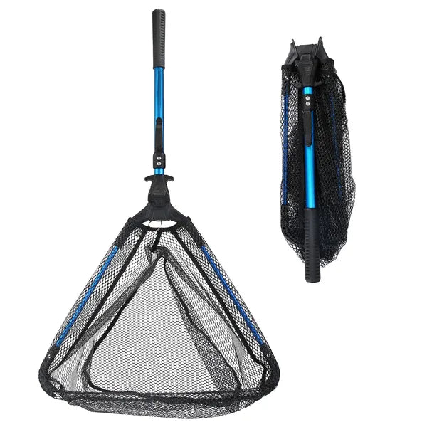 Aeelleea Foldable Fishing Landing Net, 28.74in Extended, 16.93in Folded, Aluminum EVA Handle 5mm Hex Nano Nylon Mesh, Catch & Release