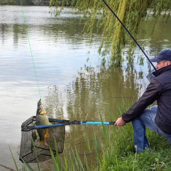 Aeelleea Foldable Fishing Landing Net, 28.74in Extended, 16.93in Folded, Aluminum EVA Handle 5mm Hex Nano Nylon Mesh, Catch & Release