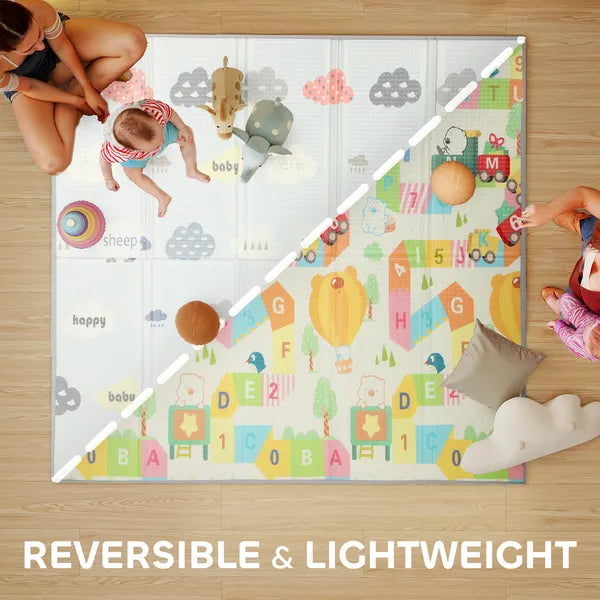 Reversible Foldable Baby Play Mat, 79"×71" Extra Large Foam Playmat, Non-Slip Waterproof Crawling Mat for Toddlers Kids