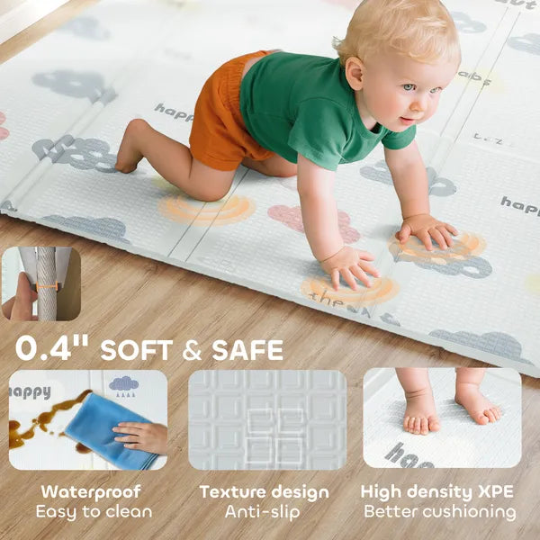 Reversible Foldable Baby Play Mat, 79"×71" Extra Large Foam Playmat, Non-Slip Waterproof Crawling Mat for Toddlers Kids