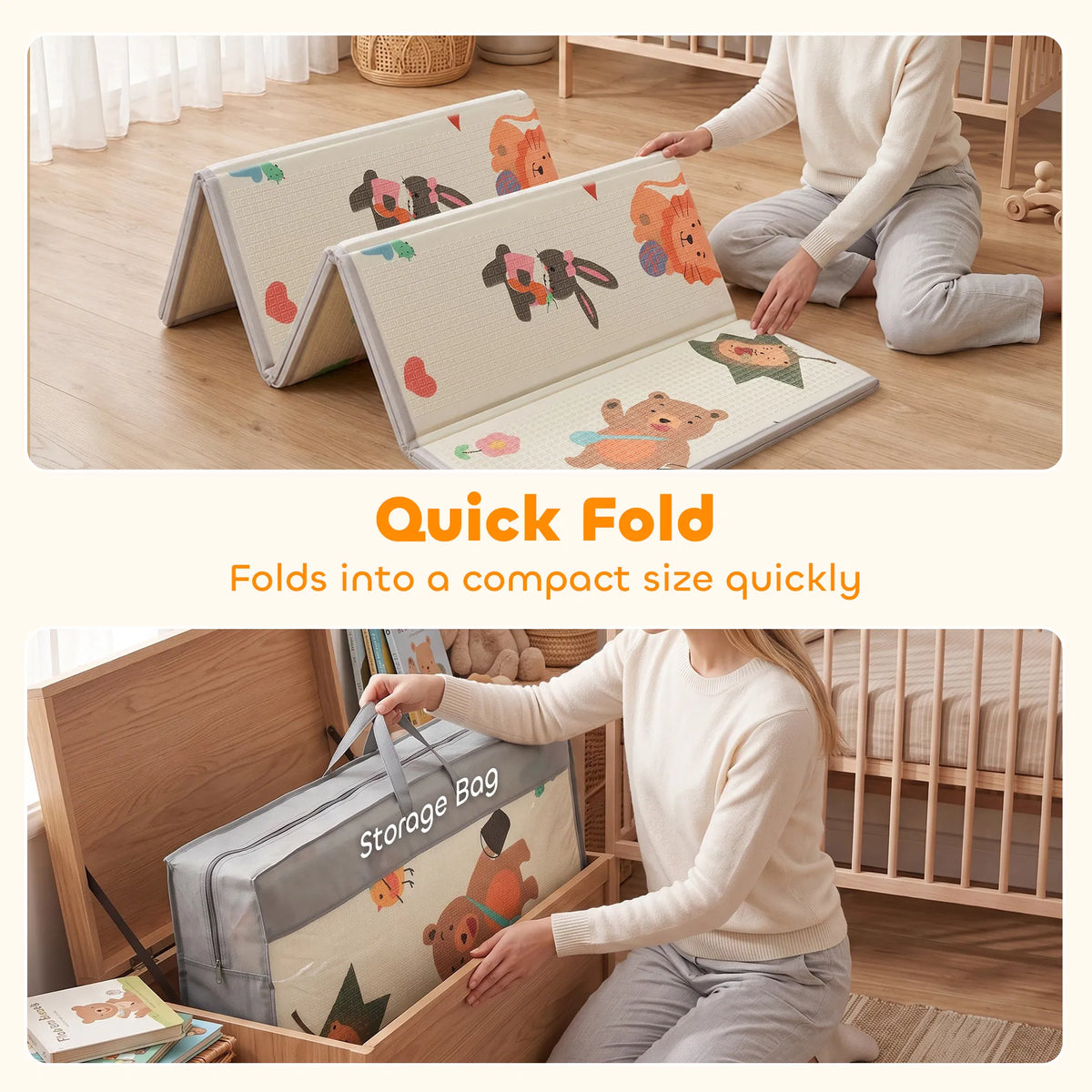 79×71 Inch Reversible Foldable Baby Play Mat, Waterproof Non‑Slip XPE Foam Crawl Mat with Woodland Animal Print