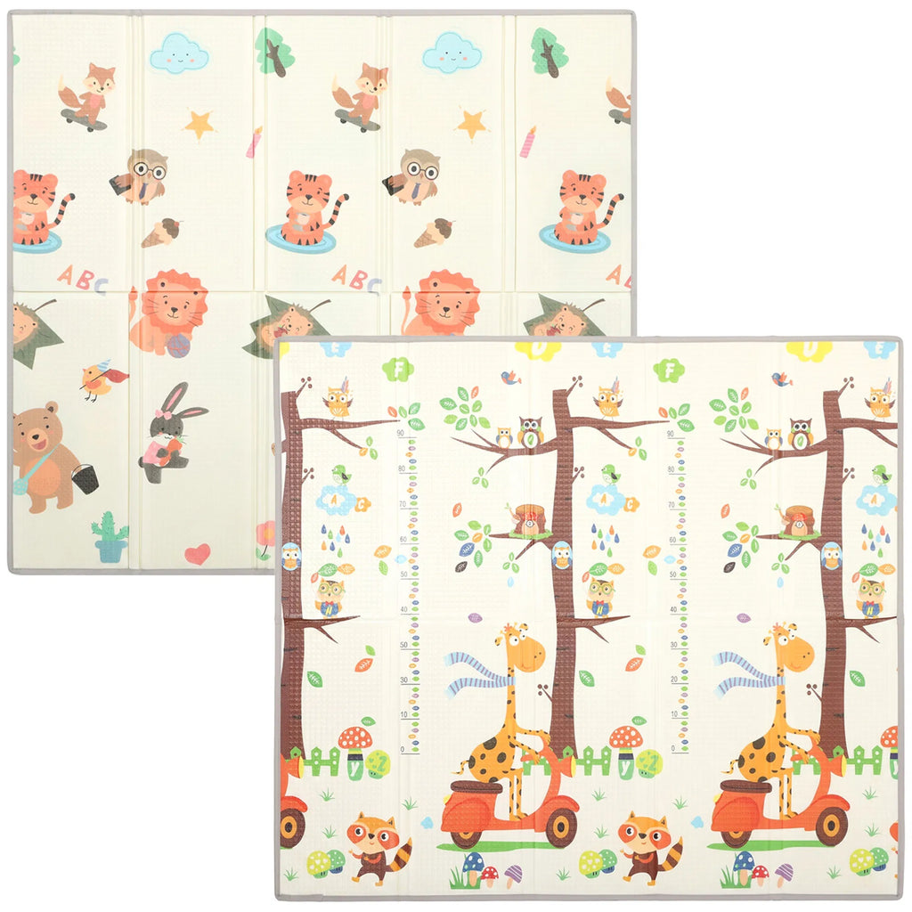 79×71 Inch Reversible Foldable Baby Play Mat, Waterproof Non‑Slip XPE Foam Crawl Mat with Woodland Animal Print