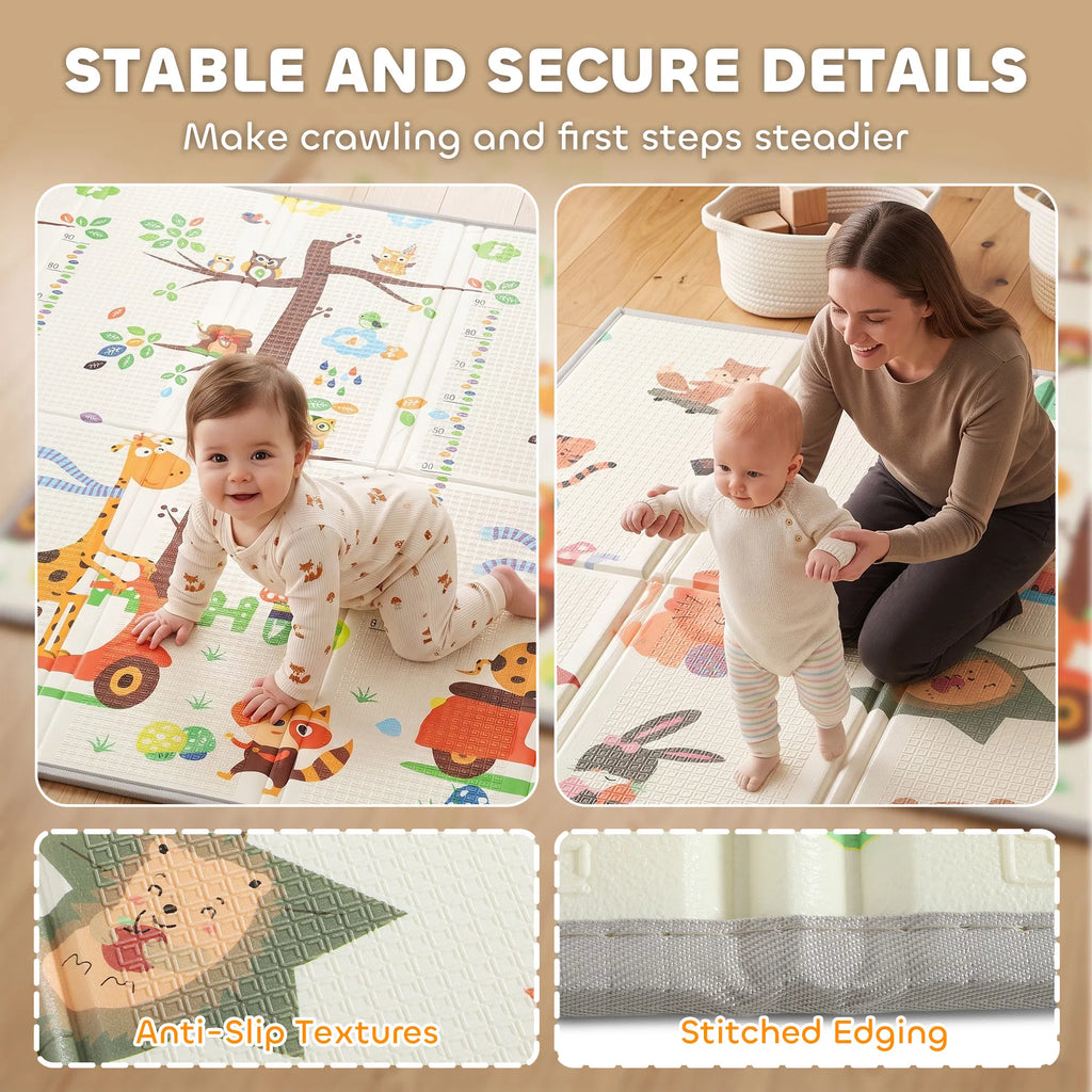 79×71 Inch Reversible Foldable Baby Play Mat, Waterproof Non‑Slip XPE Foam Crawl Mat with Woodland Animal Print
