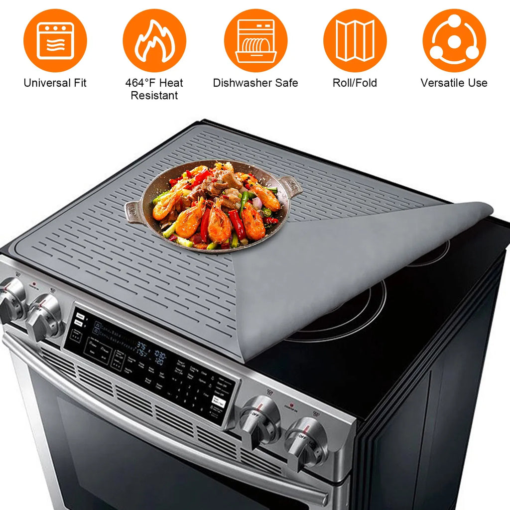 Silicone Stovetop Cover Mat, Foldable Heat Resistant Cooktop Protector for Glass & Electric Stoves, Waterproof Non-Slip, Dishwasher Safe, 27.95" x 19.69", Dark Gray