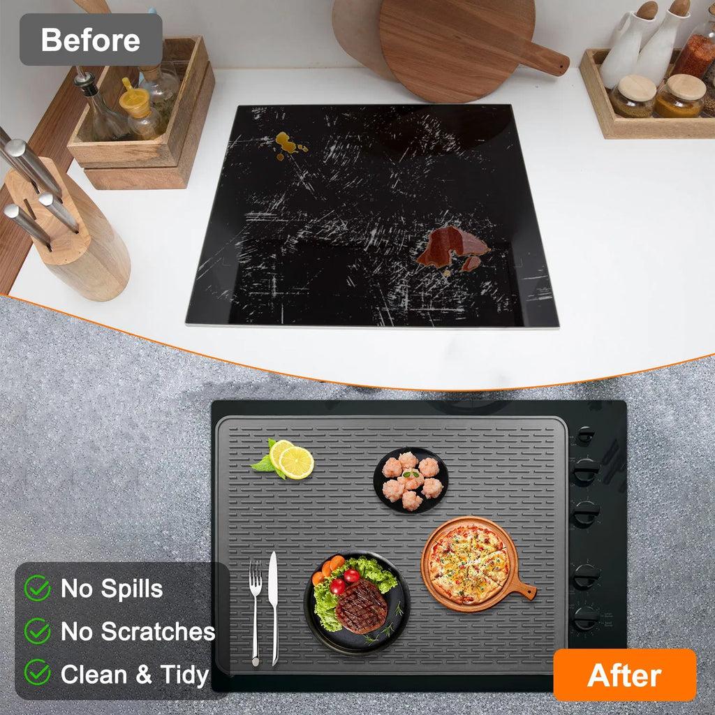 Silicone Stovetop Cover Mat, Foldable Heat Resistant Cooktop Protector for Glass & Electric Stoves, Waterproof Non-Slip, Dishwasher Safe, 27.95" x 19.69", Dark Gray