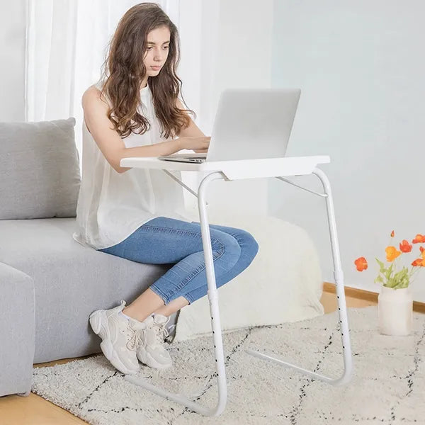 Aeelleea Foldable Sofa TV Tray Table, 6 Heights 3 Angles Adjustable Laptop Desk, C-Shaped Couch Bed Tray