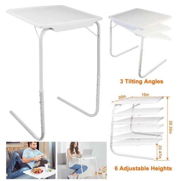Aeelleea Foldable Sofa TV Tray Table, 6 Heights 3 Angles Adjustable Laptop Desk, C-Shaped Couch Bed Tray