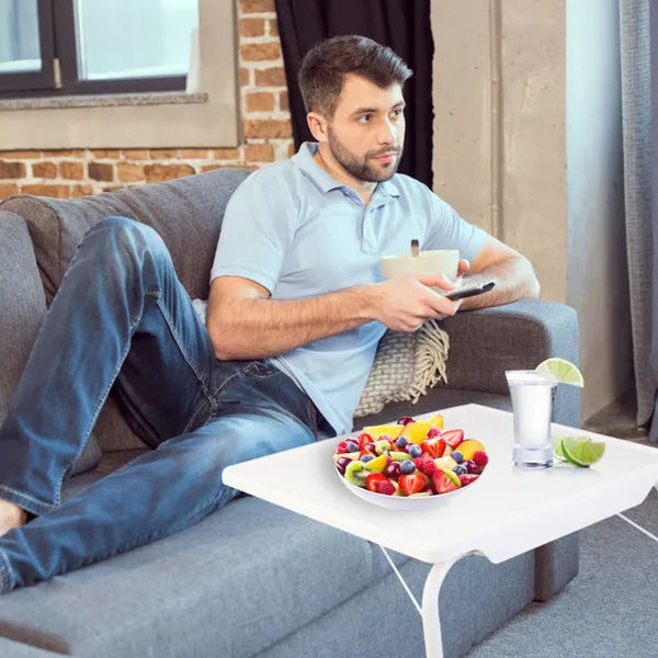 Aeelleea Foldable Sofa TV Tray Table, 6 Heights 3 Angles Adjustable Laptop Desk, C-Shaped Couch Bed Tray