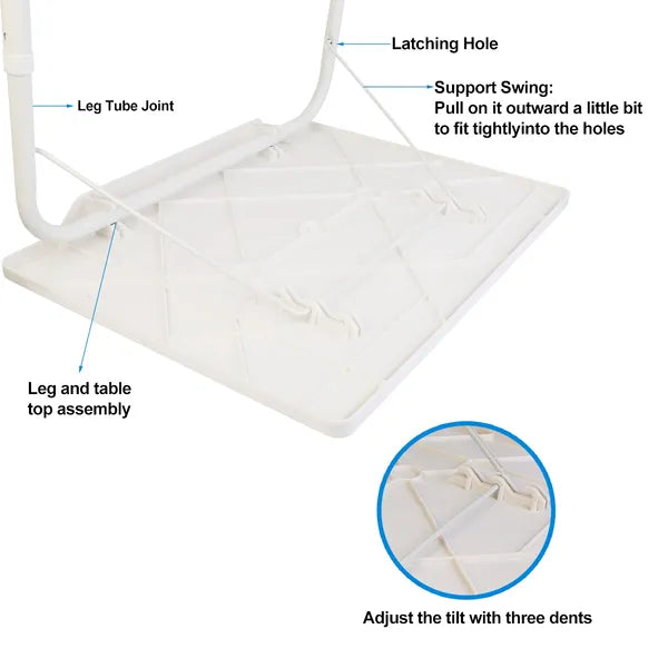 Aeelleea Foldable Sofa TV Tray Table, 6 Heights 3 Angles Adjustable Laptop Desk, C-Shaped Couch Bed Tray