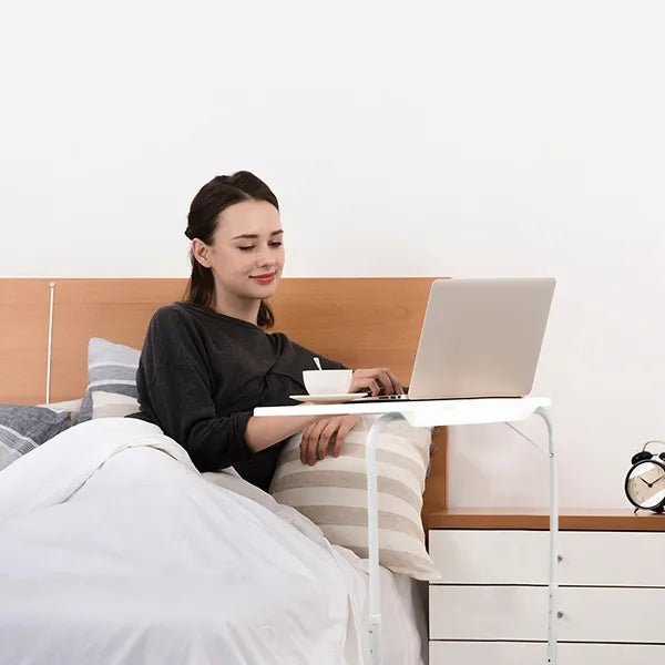 Aeelleea Foldable Sofa TV Tray Table, 6 Heights 3 Angles Adjustable Laptop Desk, C-Shaped Couch Bed Tray