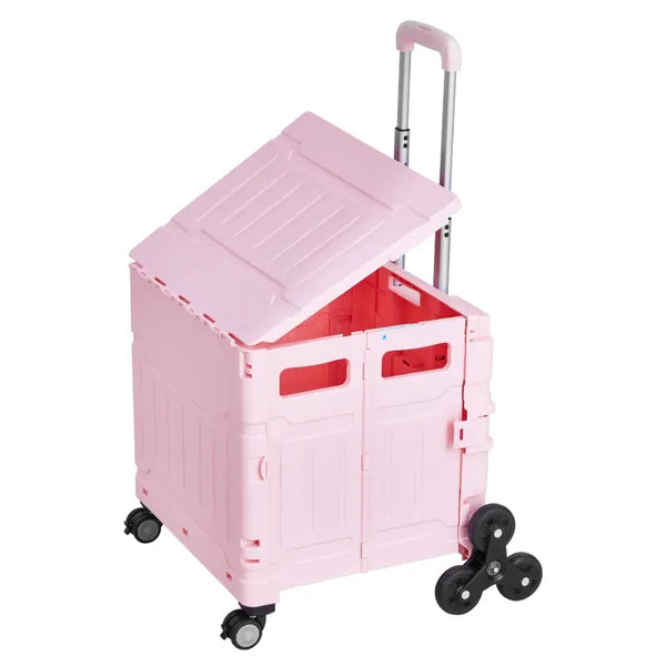 Aeelleea 65L Folding Utility Cart, Stair Climbing & 360 Swivel Wheels, Telescoping Handle Grocery Trolley for Shopping Office Teacher, Pink ```