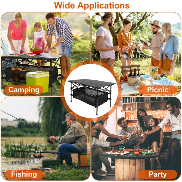 Aeelleea Folding Camping Table, 37.2×21.7 Inch Aluminum Roll Top Picnic Table with Storage Bag, Portable Outdoor Table for Beach Backyard Patio Party