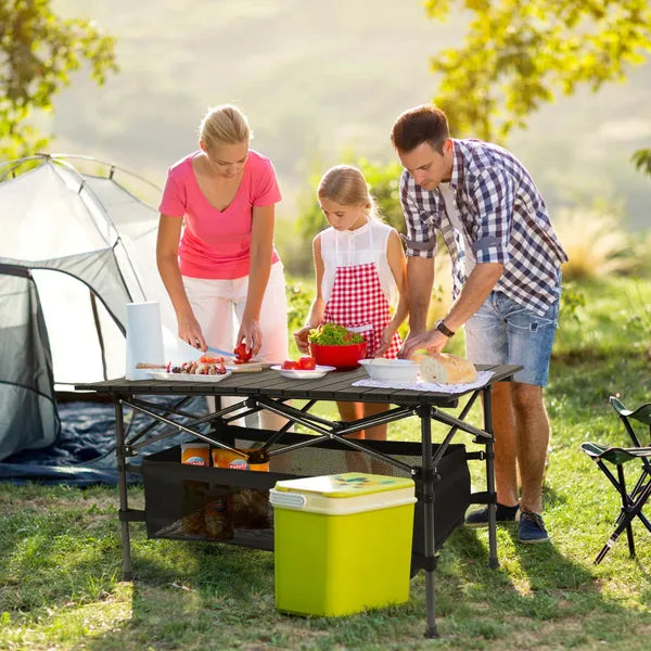 Aeelleea Folding Camping Table, 37.2×21.7 Inch Aluminum Roll Top Picnic Table with Storage Bag, Portable Outdoor Table for Beach Backyard Patio Party