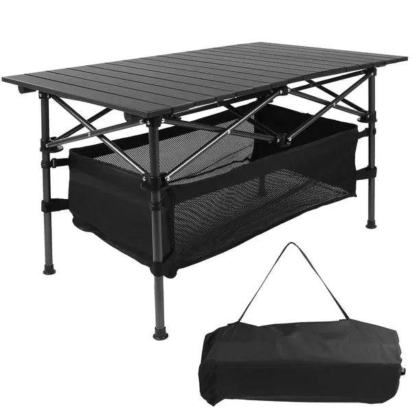 Aeelleea Folding Camping Table, 37.2×21.7 Inch Aluminum Roll Top Picnic Table with Storage Bag, Portable Outdoor Table for Beach Backyard Patio Party