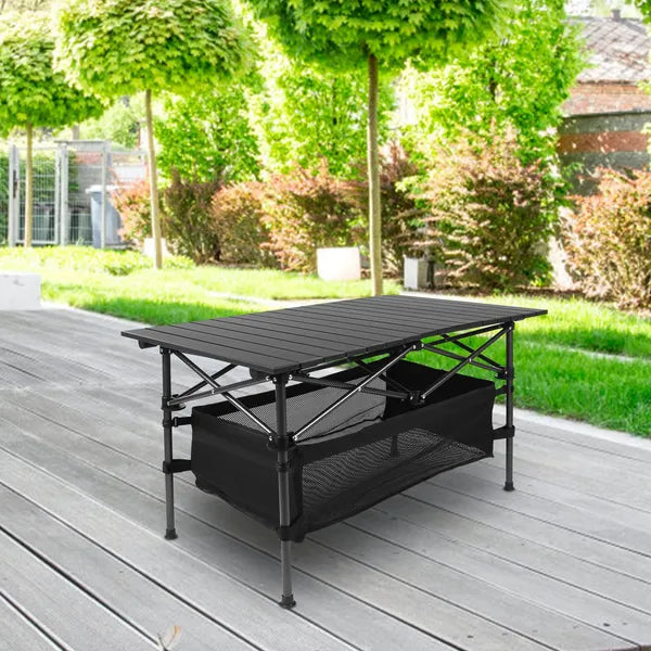 Aeelleea Folding Camping Table, 37.2×21.7 Inch Aluminum Roll Top Picnic Table with Storage Bag, Portable Outdoor Table for Beach Backyard Patio Party
