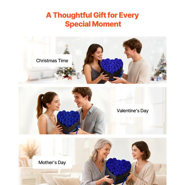 27 Preserved Royal‑Blue Roses Heart‑Shape Box, Forever Eternal Flower Gift for Women, Wife, Mom, Birthday, Anniversary, Valentine's & Christmas