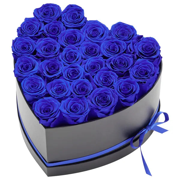 27 Preserved Royal‑Blue Roses Heart‑Shape Box, Forever Eternal Flower Gift for Women, Wife, Mom, Birthday, Anniversary, Valentine's & Christmas