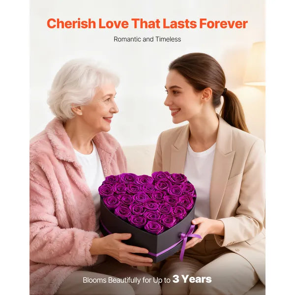 27 Preserved Purple Roses Heart‑Shape Box, Forever Eternal Flowers Gift for Women, Wife, Mom, Birthday, Anniversary, Valentine's Day & Christmas