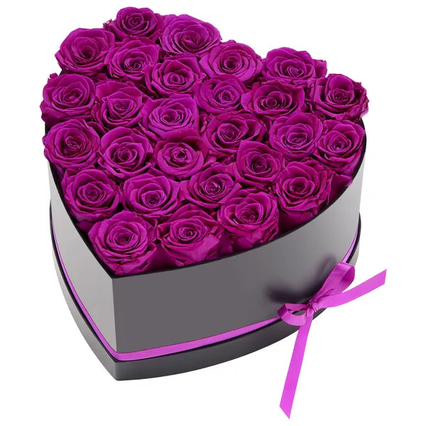 27 Preserved Purple Roses Heart‑Shape Box, Forever Eternal Flowers Gift for Women, Wife, Mom, Birthday, Anniversary, Valentine's Day & Christmas