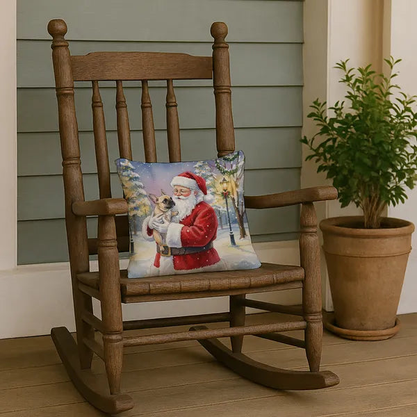 Aeelleea French Bulldog with Santa Claus Pillow 14x14 in Christmas Cushion
