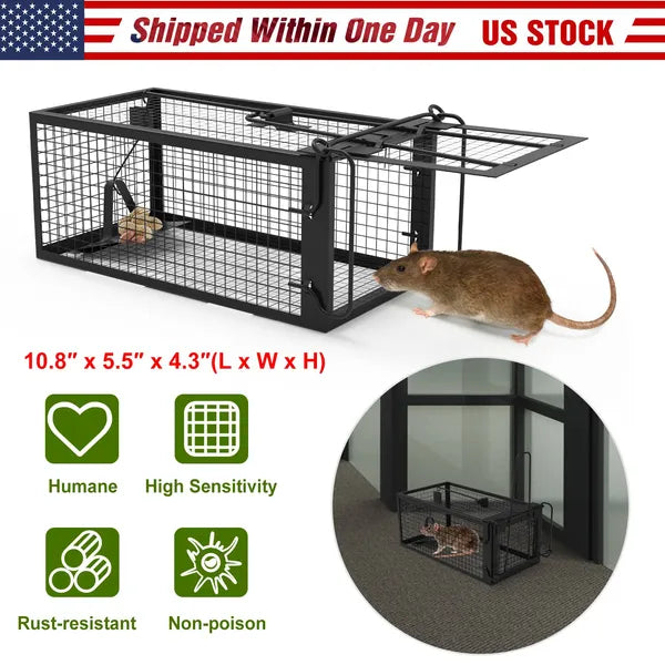 Fresh Fab Finds 1 Pack Humane Live Mouse Trap Cage, Galvanized Iron with Detachable U-Shaped Rod, Catch & Release for Indoor Outdoor