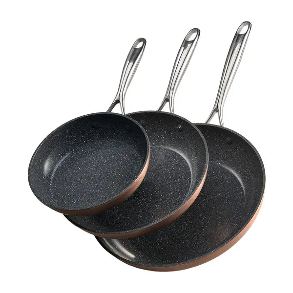 3 Piece Aluminum Non-Stick Frying Pan Set, 8/10/12 Inch Skillets, PFOA Free, for Gas, Electric & Induction Stovetops