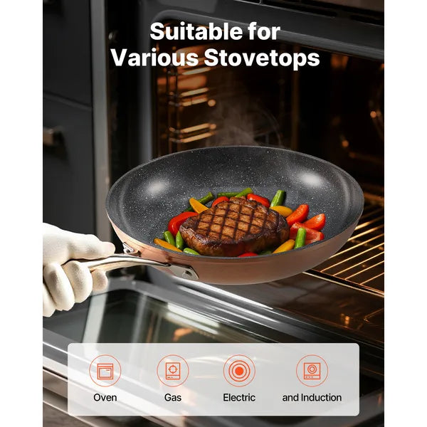 3 Piece Aluminum Non-Stick Frying Pan Set, 8/10/12 Inch Skillets, PFOA Free, for Gas, Electric & Induction Stovetops