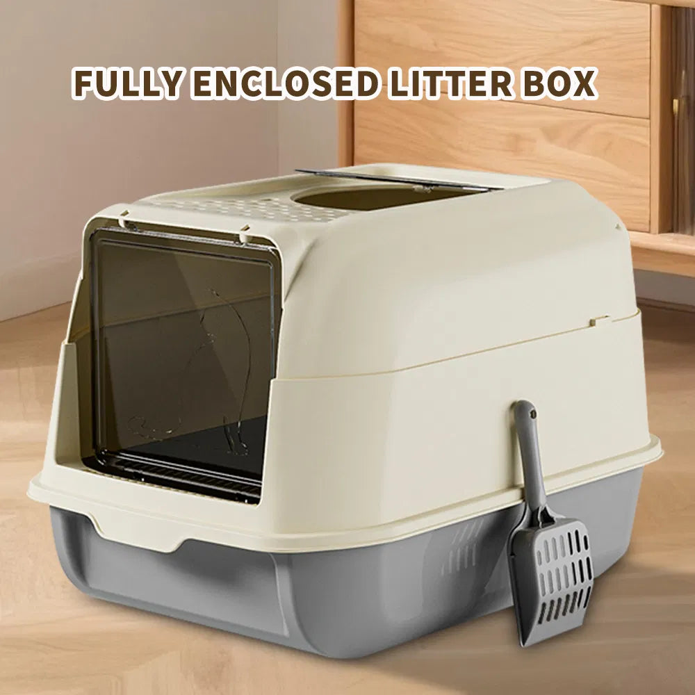 Fully Enclosed Cat Litter Box with Front Entry & Top Exit, Removable Hood, Scoop Included, 20.1 x 14.2 x 13.8 in