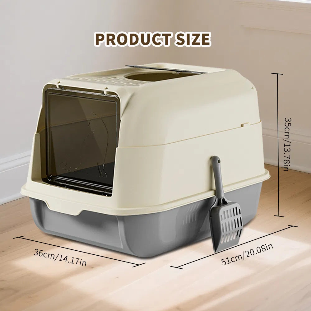 Fully Enclosed Cat Litter Box with Front Entry & Top Exit, Removable Hood, Scoop Included, 20.1 x 14.2 x 13.8 in