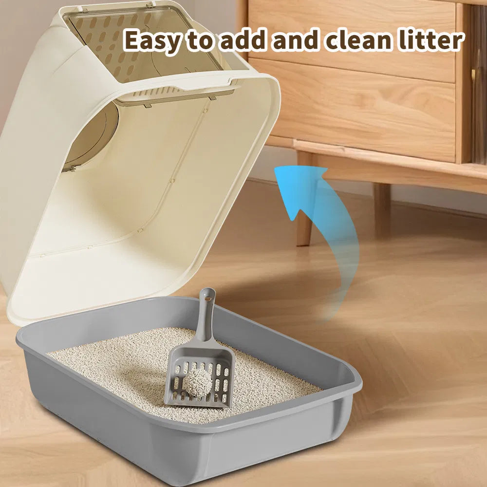 Fully Enclosed Cat Litter Box with Front Entry & Top Exit, Removable Hood, Scoop Included, 20.1 x 14.2 x 13.8 in