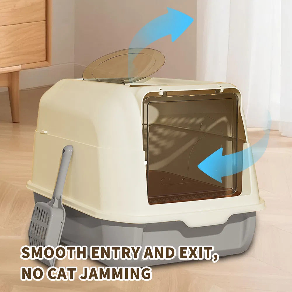 Fully Enclosed Cat Litter Box with Front Entry & Top Exit, Removable Hood, Scoop Included, 20.1 x 14.2 x 13.8 in