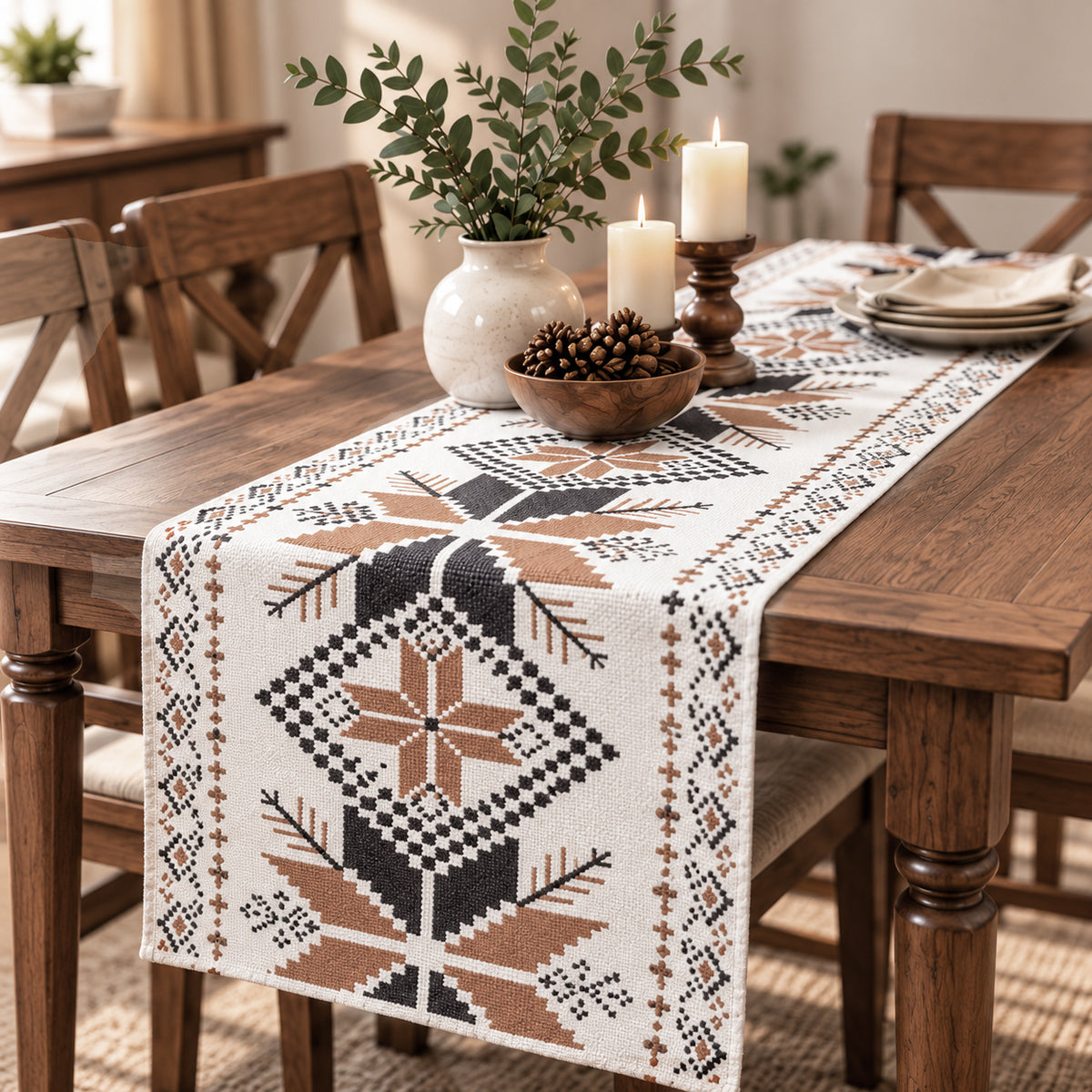 Southwestern Geometric Table Runner, 17.7 x 66.9 Inch Rustic Tribal Pattern Table Decor for Dining Room, Kitchen and Coffee Table