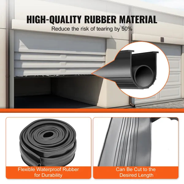 U Shape + O Ring Garage Door Bottom Seal, 16 Ft Weatherproof Rubber Weather Stripping, 5/16 in T-Ends, 3 3/4 in Width, Black