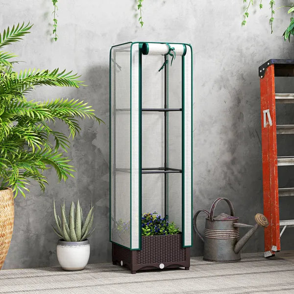 AEELLEEA Vertical Mini Greenhouse with Self Watering Planter Box PE Cover Anti UV Insect Proof for Indoor Outdoor Plant Growing