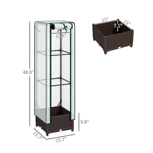 AEELLEEA Vertical Mini Greenhouse with Self Watering Planter Box PE Cover Anti UV Insect Proof for Indoor Outdoor Plant Growing