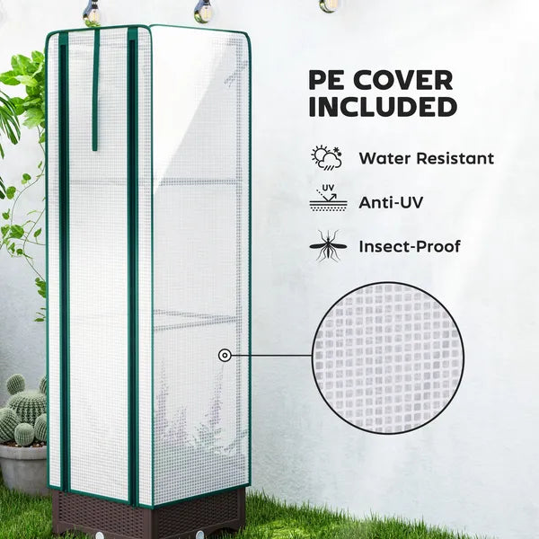 AEELLEEA Vertical Mini Greenhouse with Self Watering Planter Box PE Cover Anti UV Insect Proof for Indoor Outdoor Plant Growing