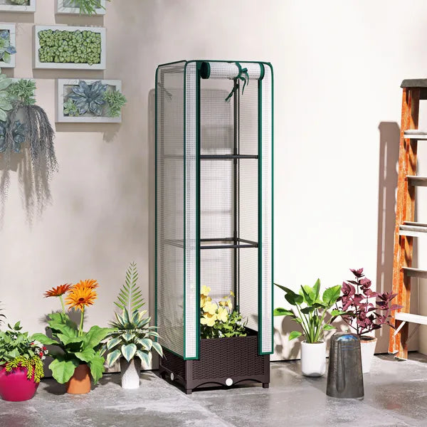 AEELLEEA Vertical Mini Greenhouse with Self Watering Planter Box PE Cover Anti UV Insect Proof for Indoor Outdoor Plant Growing