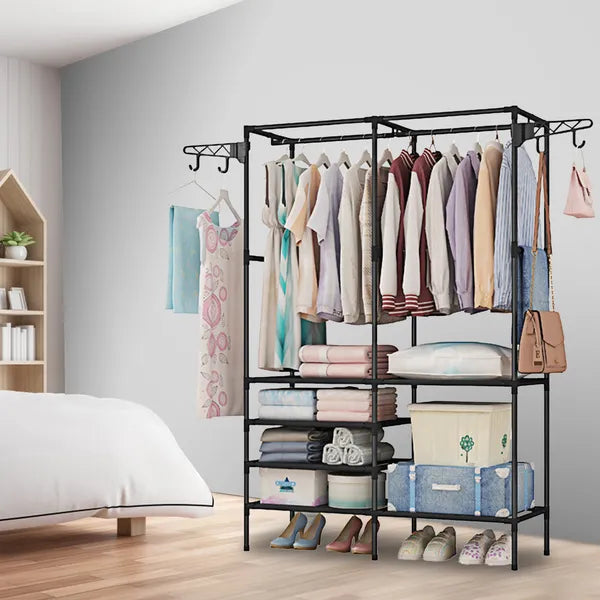 Aeelleea Garment Rack Heavy Duty Metal Shoe Clothing Organizer Shelves Freestanding Multifunctional Clothes Wardrobe