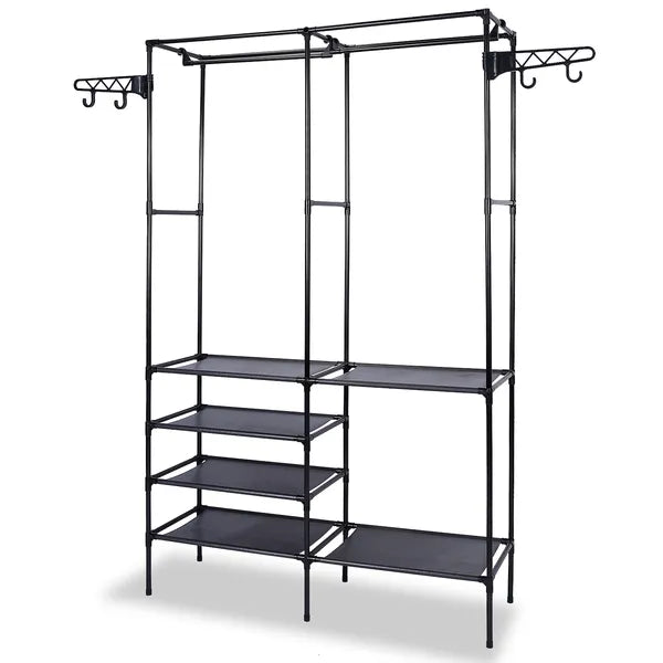 Aeelleea Garment Rack Heavy Duty Metal Shoe Clothing Organizer Shelves Freestanding Multifunctional Clothes Wardrobe