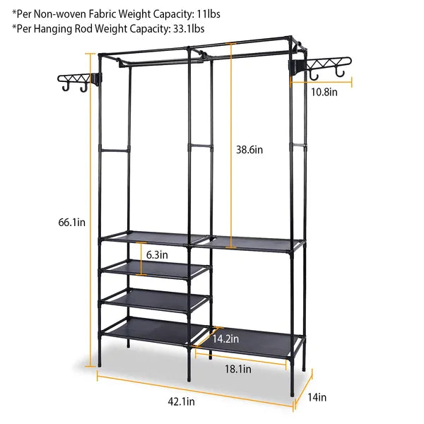 Aeelleea Garment Rack Heavy Duty Metal Shoe Clothing Organizer Shelves Freestanding Multifunctional Clothes Wardrobe
