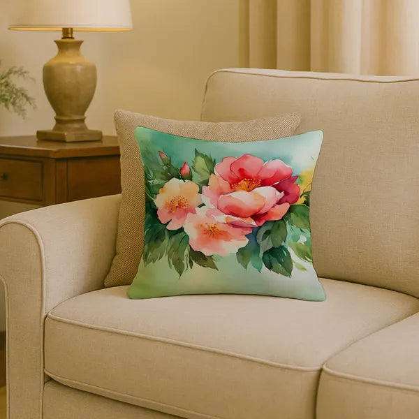 Aeelleea Georgia Cherokee Rose Watercolor Pillow 18x18 in, Floral Cushion for Couch Bed Patio