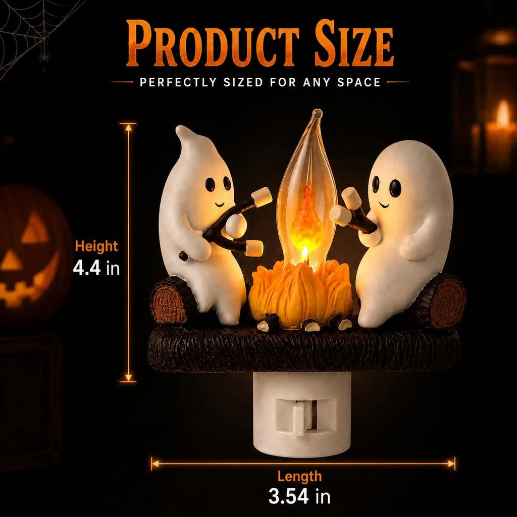 Ghost Campfire Plug-In Night Light, Flickering Flame Halloween Wall Light with 3D Ghost Decor, Warm LED Accent Light for Bedroom and Hallway