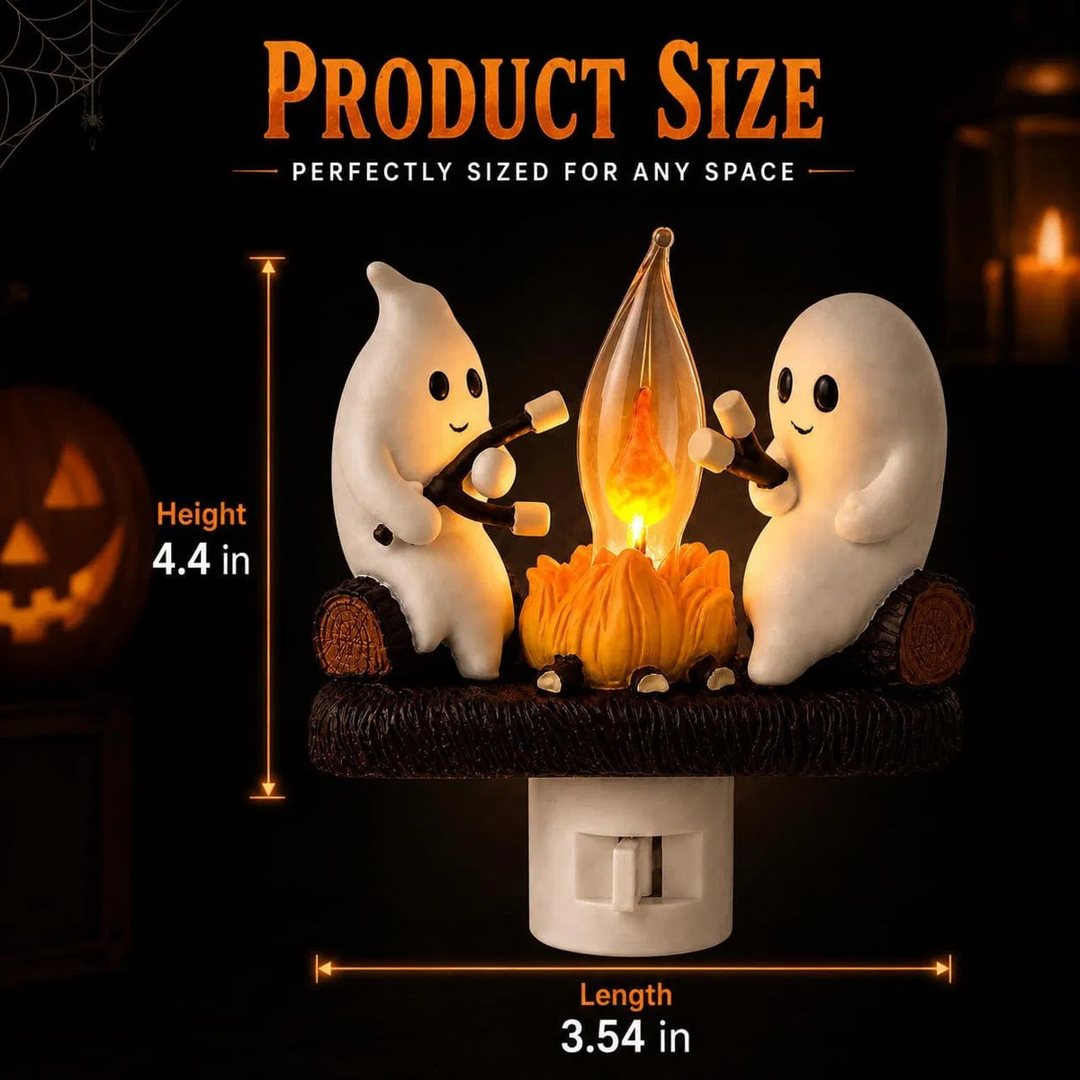 Ghost Campfire Plug-In Night Light, Flickering Flame Halloween Wall Light with 3D Ghost Decor, Warm LED Accent Light for Bedroom and Hallway